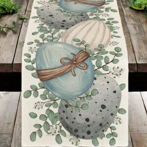 Easter Egg Table Runner Cottage Farmhouse Decor Spring Decorative Cloth 13x48